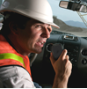 Constraction Worker two-way radio customer